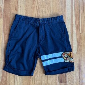 Bermuda Chino Shorts Navy blue embroidery Tiger white bar 100% cotton Waist 30